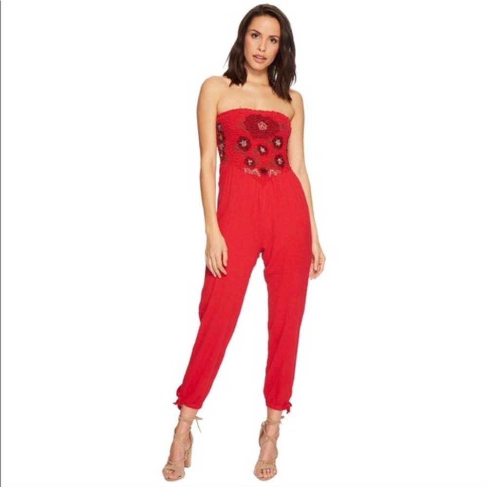 Free People Small Red Strapless Jumpsuit